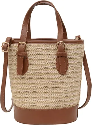 Straw Bucket Bag Women 2025 Summer Cross Body Handbag Woven Top Handle Crochet Purse Cute Shoulder Beach Travel Vacation