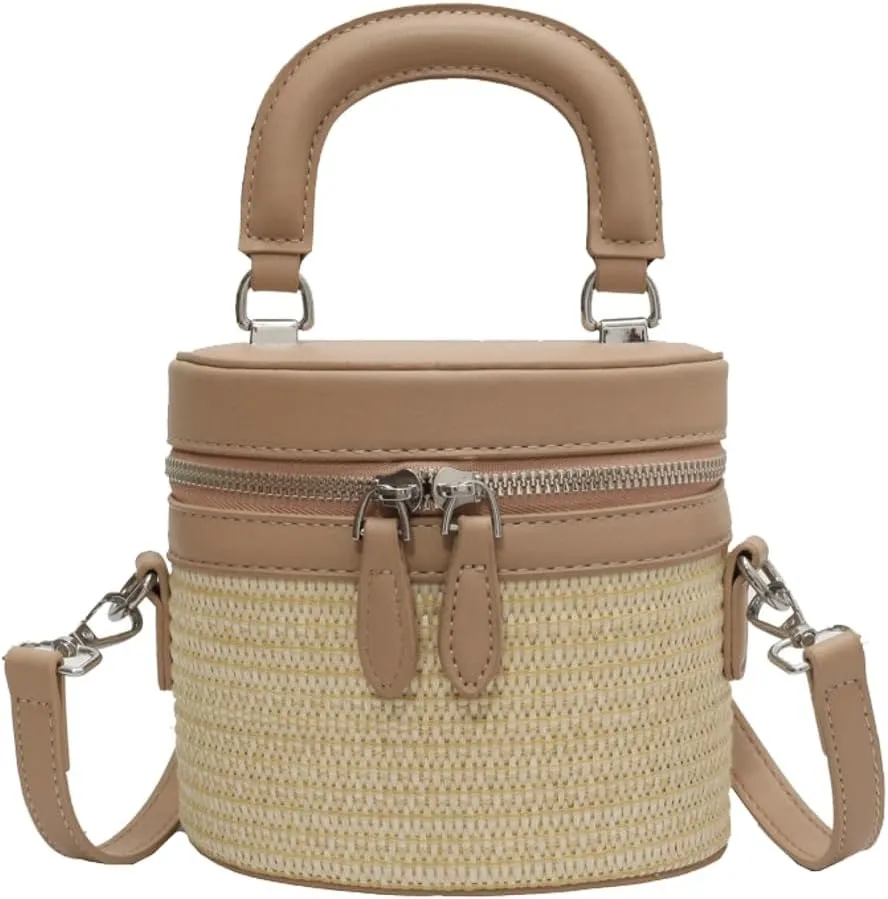 Straw Bucket Bags for Women Handmade Crossbody Bags for Women Woven Satchel Handbag Beach Bag Casual Straw Bag 2024