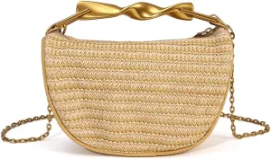 Straw Clutch Bag for Women Mini Summer Satchel Purse Fashion Woven Crossbody Shoulder Handbags with Chain Strap