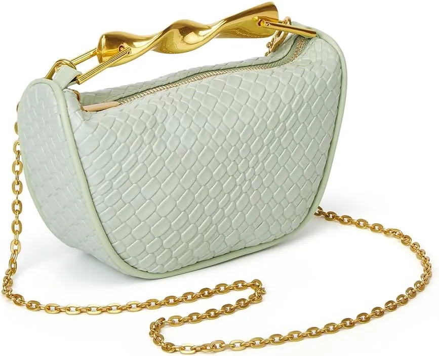 Straw Clutch Bag for Women Mini Summer Satchel Purse Fashion Woven Crossbody Shoulder Handbags with Chain Strap