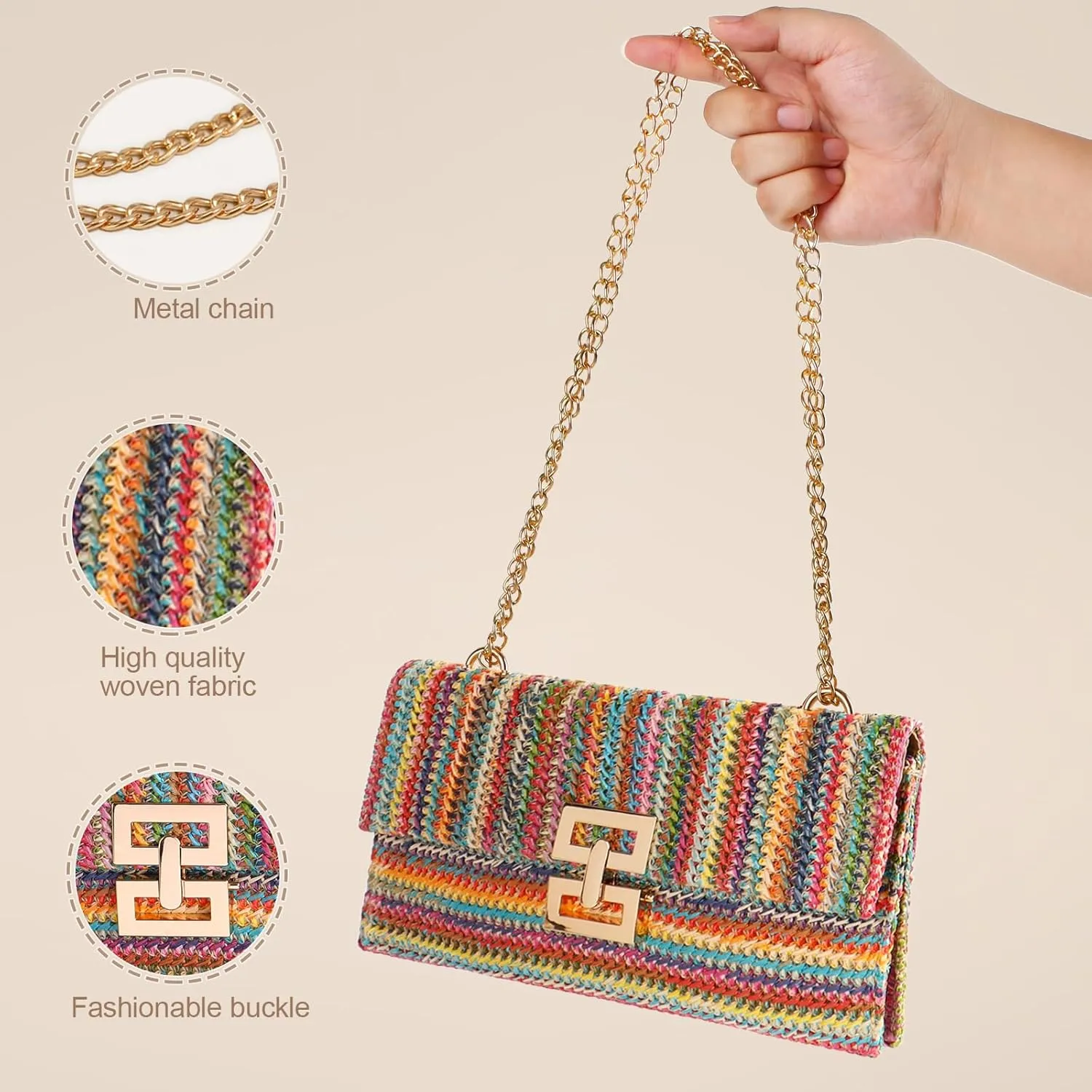 Straw Clutch Purse Crossbody Bag for Women Designer Evening Handbag Casual Summer Beach Straw Shoulder Bag
