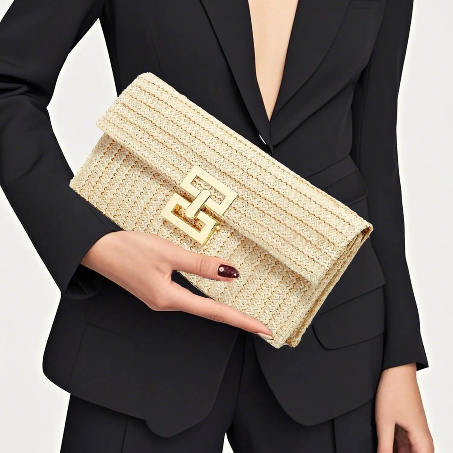 Straw Clutch Purse Crossbody Bag for Women Designer Evening Handbag Casual Summer Beach Straw Shoulder Bag