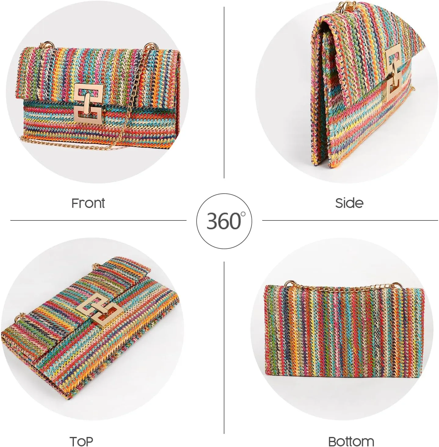 Straw Clutch Purse Crossbody Bag for Women Designer Evening Handbag Casual Summer Beach Straw Shoulder Bag