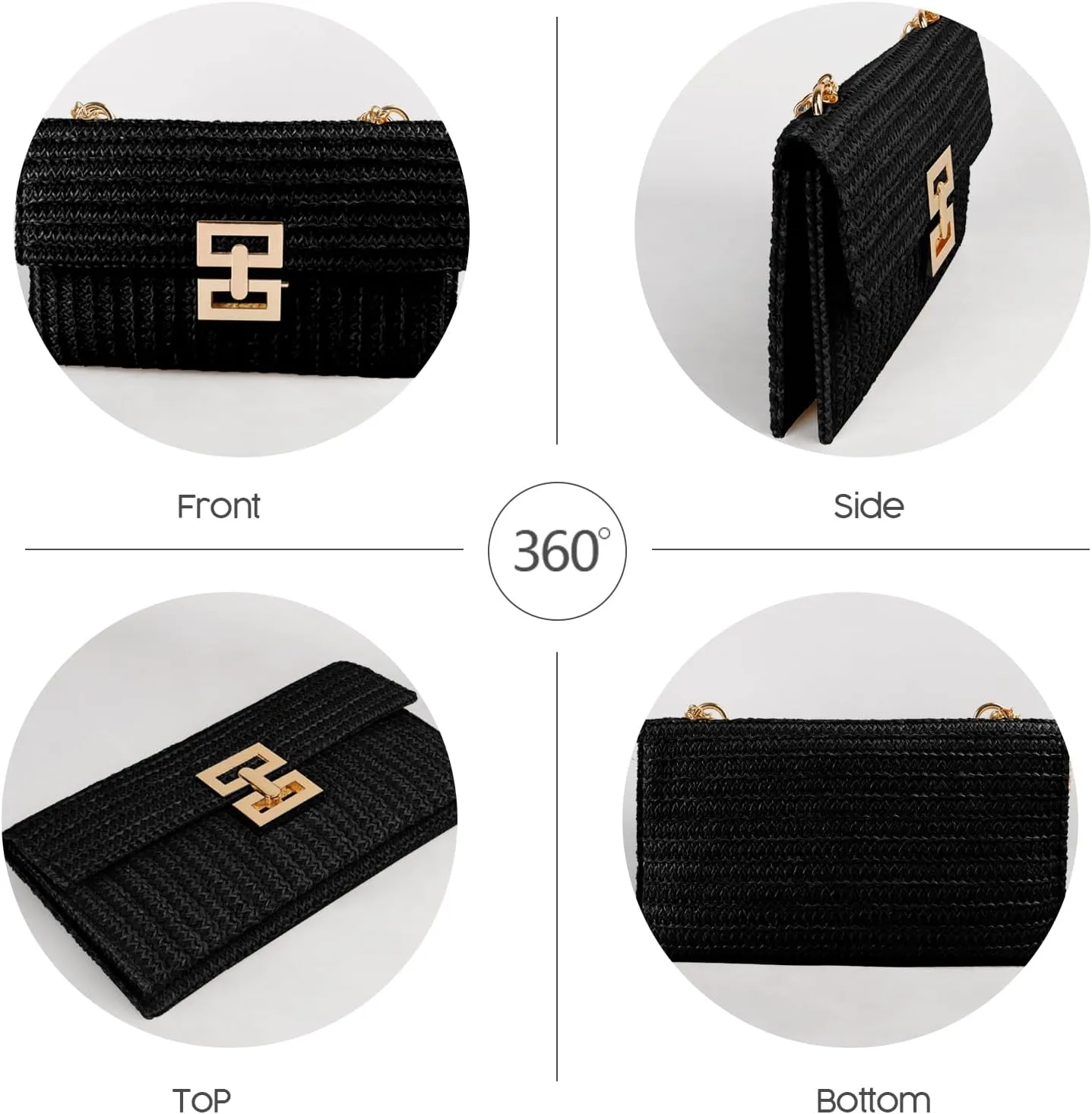 Straw Clutch Purse Crossbody Bag for Women Designer Evening Handbag Casual Summer Beach Straw Shoulder Bag