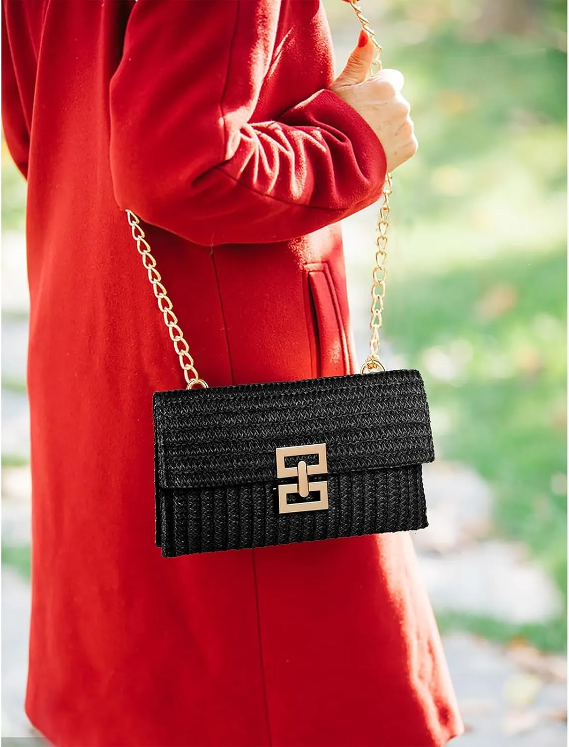 Straw Clutch Purse Crossbody Bag for Women Designer Evening Handbag Casual Summer Beach Straw Shoulder Bag