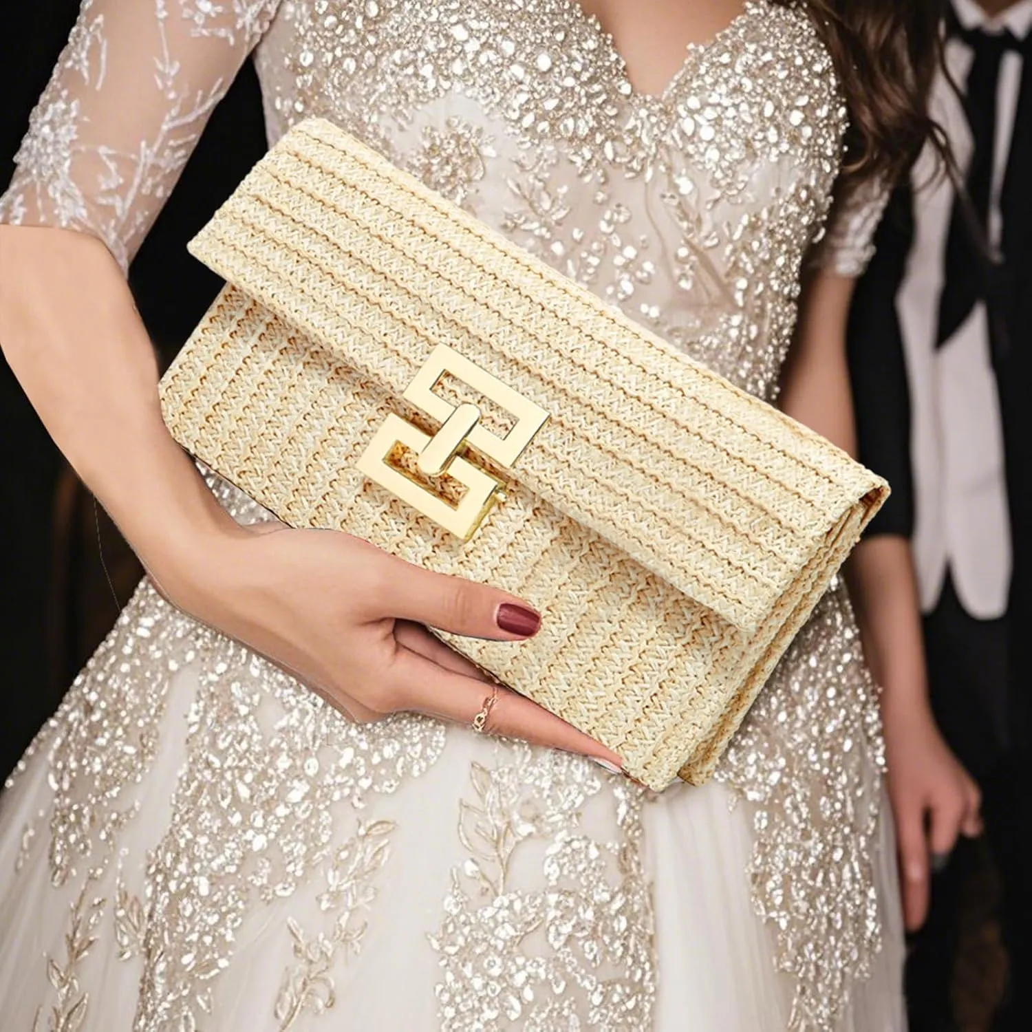 Straw Clutch Purse Crossbody Bag for Women Designer Evening Handbag Casual Summer Beach Straw Shoulder Bag