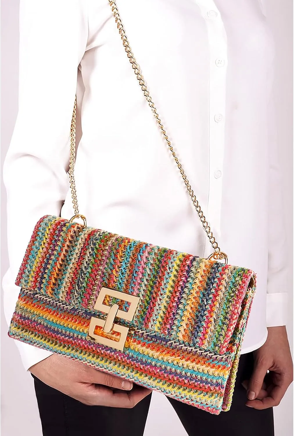 Straw Clutch Purse Crossbody Bag for Women Designer Evening Handbag Casual Summer Beach Straw Shoulder Bag