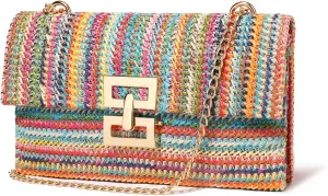 Straw Clutch Purse Crossbody Bag for Women Designer Evening Handbag Casual Summer Beach Straw Shoulder Bag