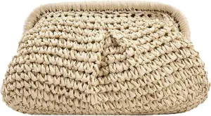 Straw Clutch Purse for Women Cloud Dumpling Pouch Beach Crossbody Shoulder Bag Summer Beach Clutch Woven Handbag