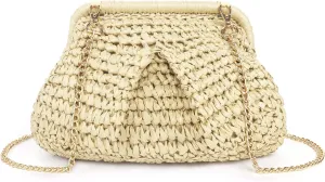 Straw Clutch Purse for Women Cloud Dumpling Pouch Straw Crossbody Shoulder Handbag Summer Beach Woven Bag