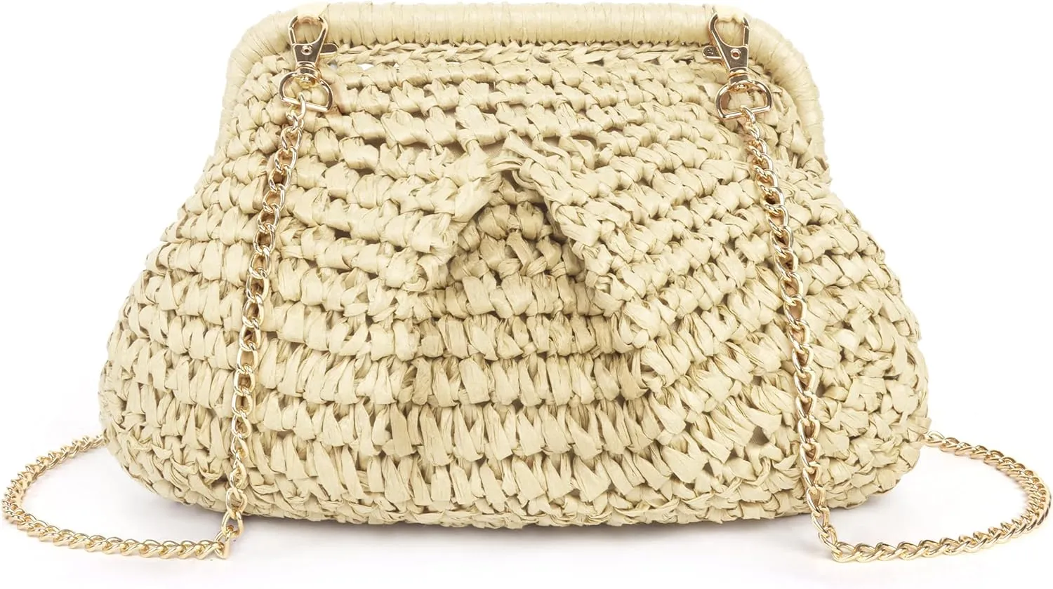 Straw Clutch Purse for Women Cloud Dumpling Pouch Straw Crossbody Shoulder Handbag Summer Beach Woven Bag