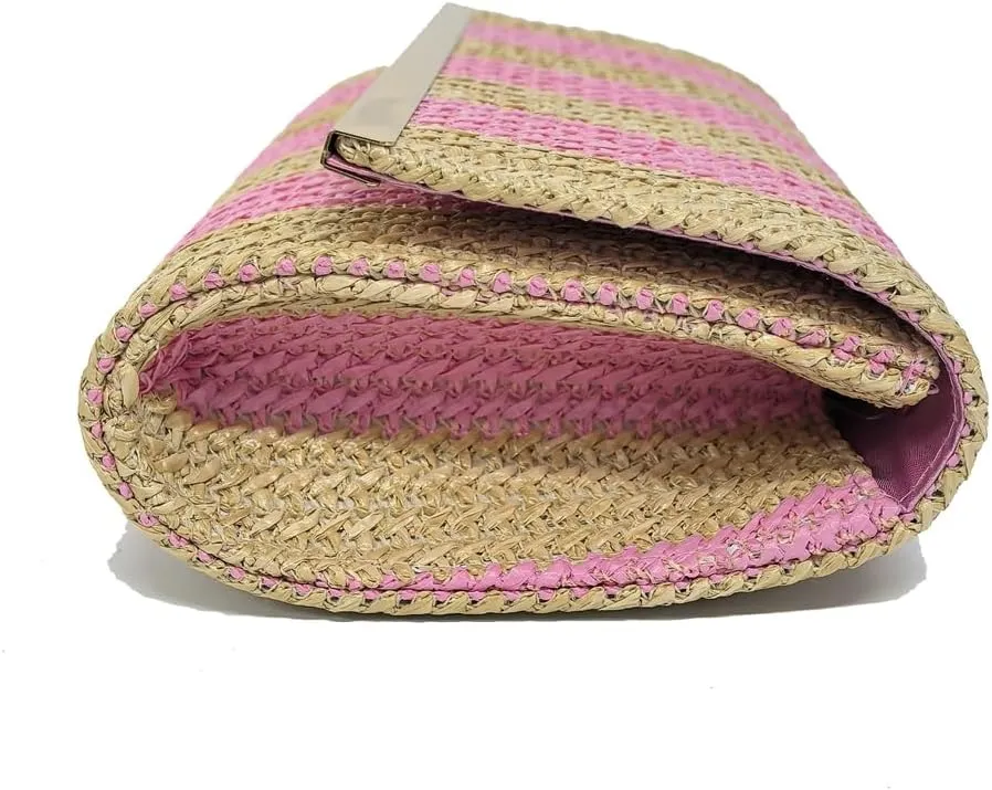 Straw Clutch Purse for Women Color-block Striped Woven Evening Bag Summer Beach Envelope Purse Crossbody Shoulder Bag