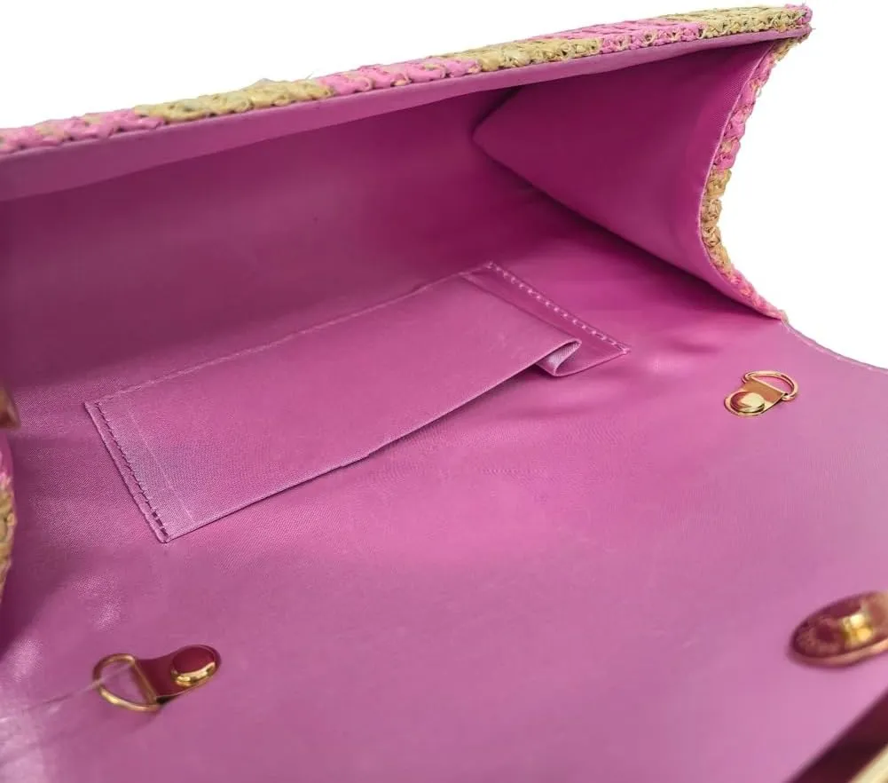 Straw Clutch Purse for Women Color-block Striped Woven Evening Bag Summer Beach Envelope Purse Crossbody Shoulder Bag