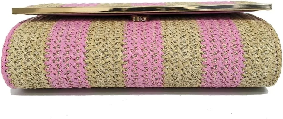 Straw Clutch Purse for Women Color-block Striped Woven Evening Bag Summer Beach Envelope Purse Crossbody Shoulder Bag