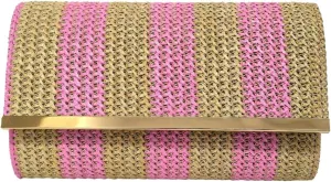 Straw Clutch Purse for Women Color-block Striped Woven Evening Bag Summer Beach Envelope Purse Crossbody Shoulder Bag