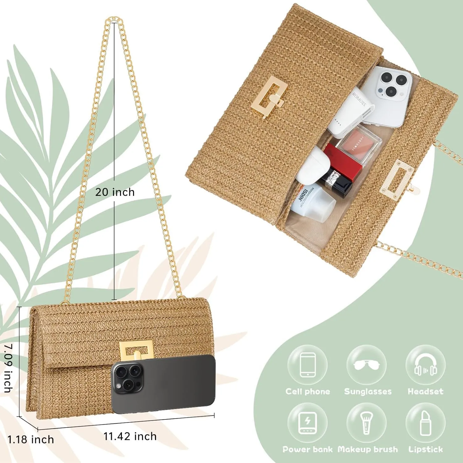 Straw Clutch Purse for Women Designer Evening Handbag Summer Beach Shoulder Crossbody Bag