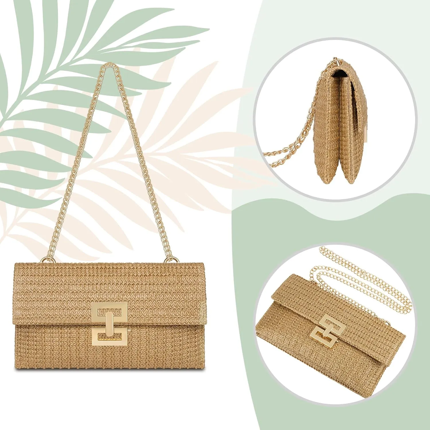 Straw Clutch Purse for Women Designer Evening Handbag Summer Beach Shoulder Crossbody Bag