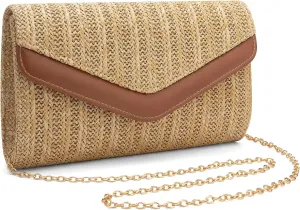 Straw Clutch Purse for Women Envelope Clutch Handbags for Summer Beach Evening Shoulder Crossbody Bag