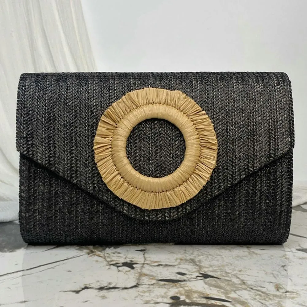 Straw Clutch Purse for Women Envelope Evening Handbag Stylish Woven Crossbody Bag Beach Floral Hobo Purse for Party Wedding