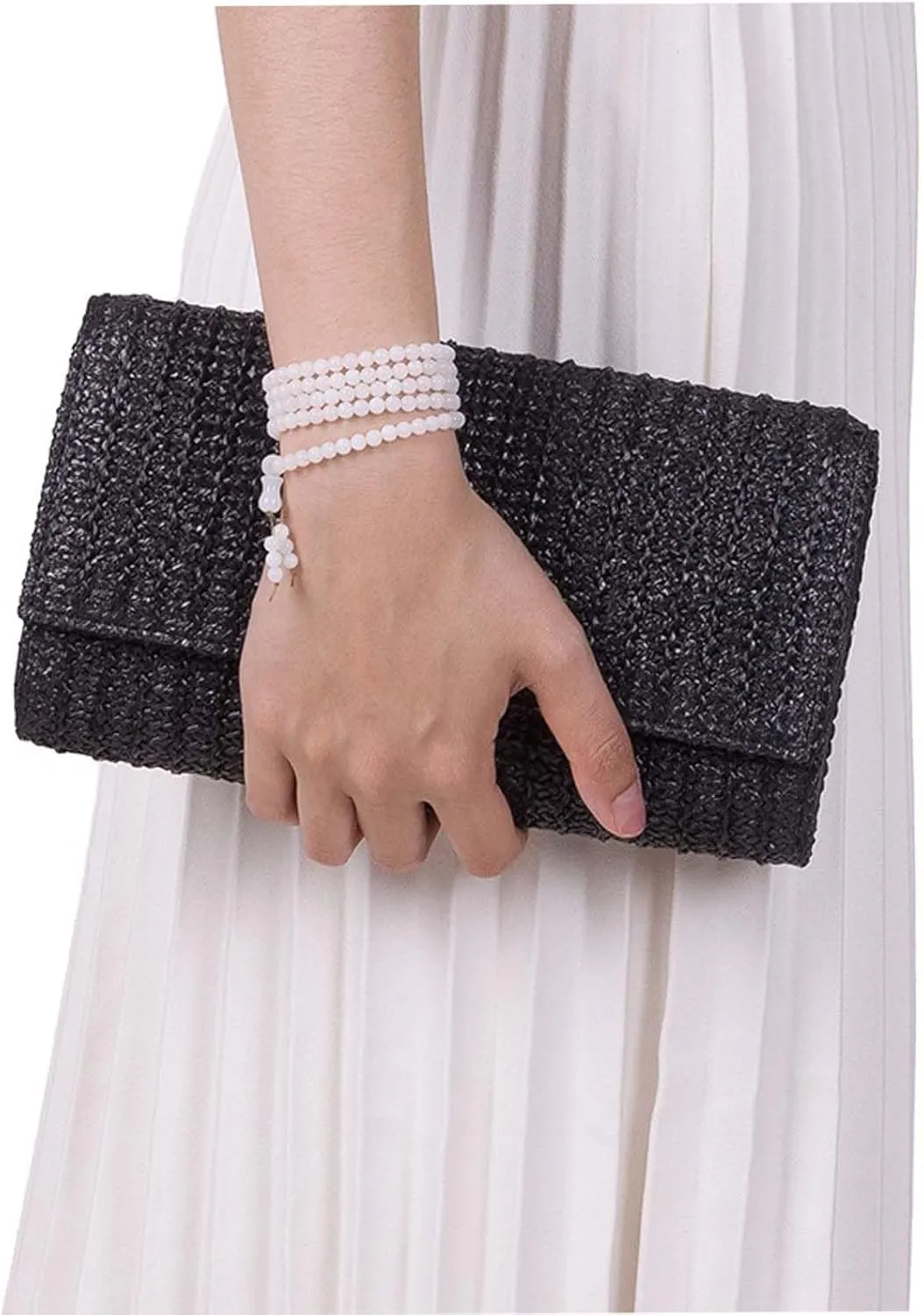 Straw Clutch Purse for Women Raffia Shoulder Crossbody Bag Straw Envelope Purse Summer Beach Bag