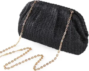 Straw Clutch Purse for Women Summer Beach Bag Dumpling Woven Pouch Handbags Crossbody Purses Rattan Shoulder Bag