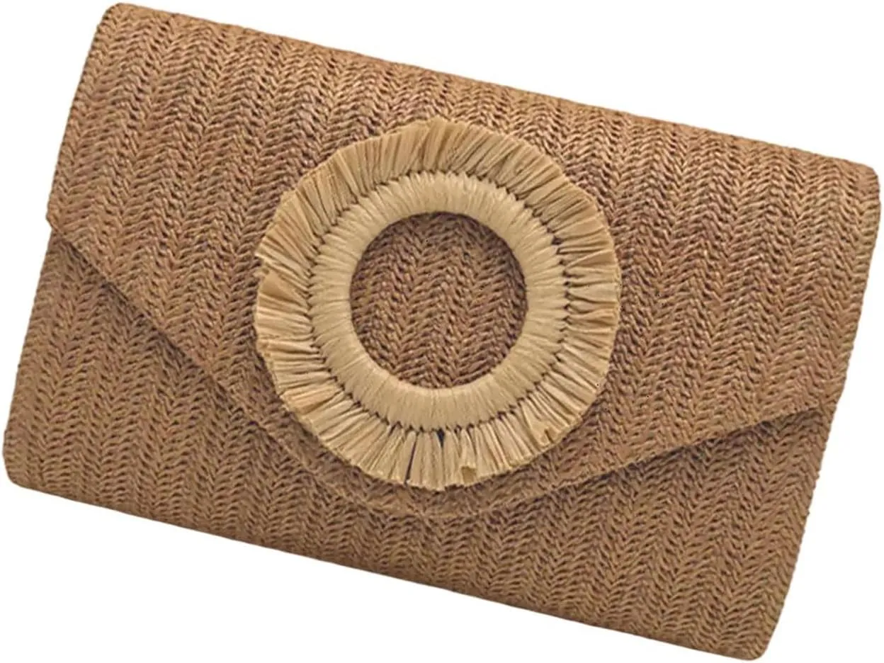 Straw Clutches Purse Women Envelope Bag Straw Crossbody Shoulder Bag Handbag Summers Beach Bag Woven Clutches Handbag
