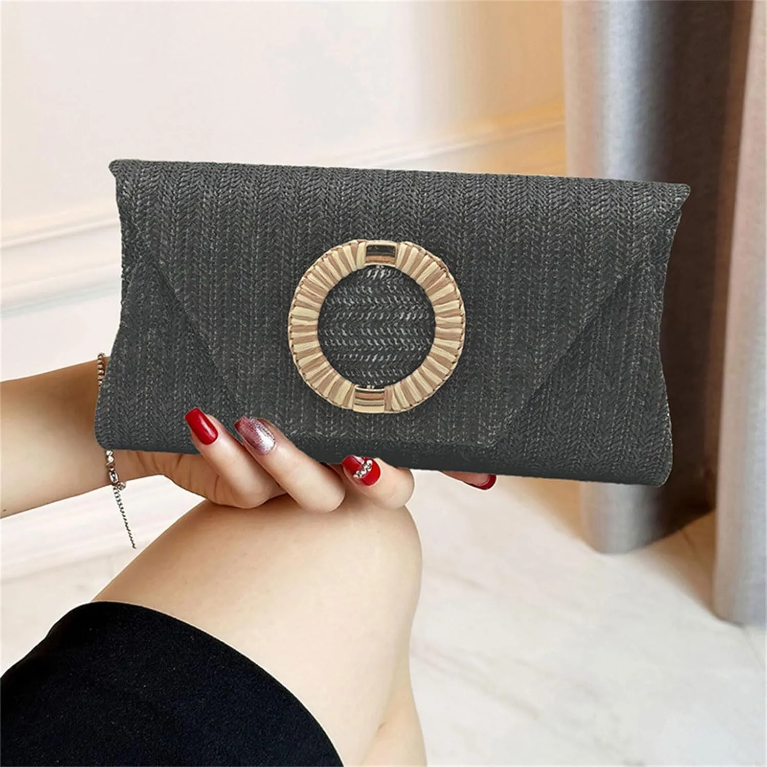 Straw Clutches Purse Women Envelope Bag Straw Crossbody Shoulder Bag Handbag Summers Beach Bag Woven Clutches Handbag
