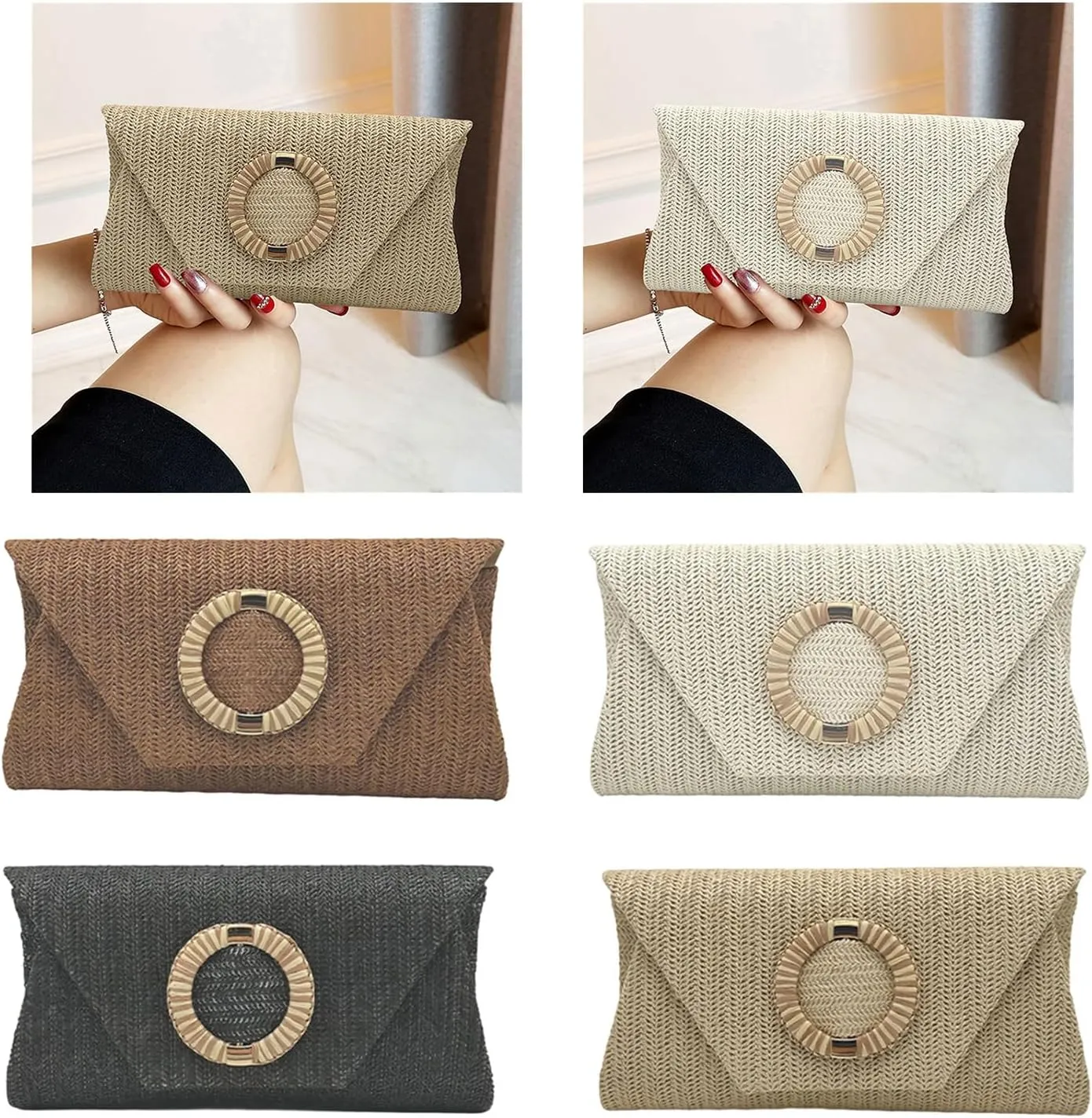 Straw Clutches Purse Women Envelope Bag Straw Crossbody Shoulder Bag Handbag Summers Beach Bag Woven Clutches Handbag