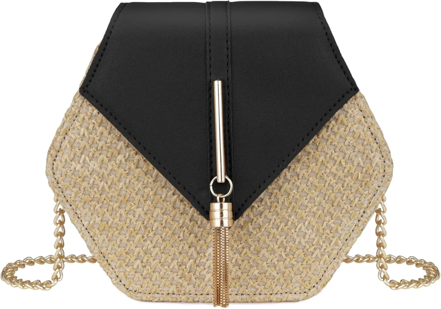 Straw Crossbody Bag for Women Cute Shoulder Handbag Summer Beach Bag Purse with Tassel