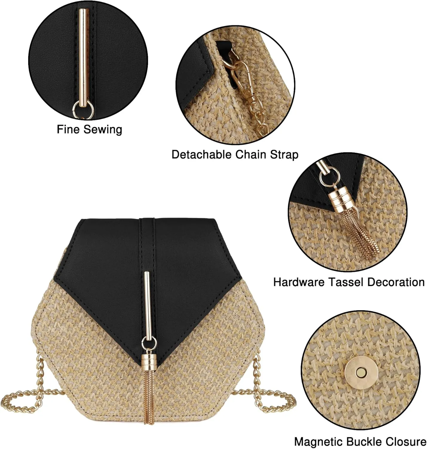 Straw Crossbody Bag for Women Cute Shoulder Handbag Summer Beach Bag Purse with Tassel