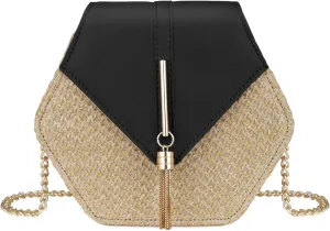 Straw Crossbody Bag for Women Cute Shoulder Handbag Summer Beach Bag Purse with Tassel