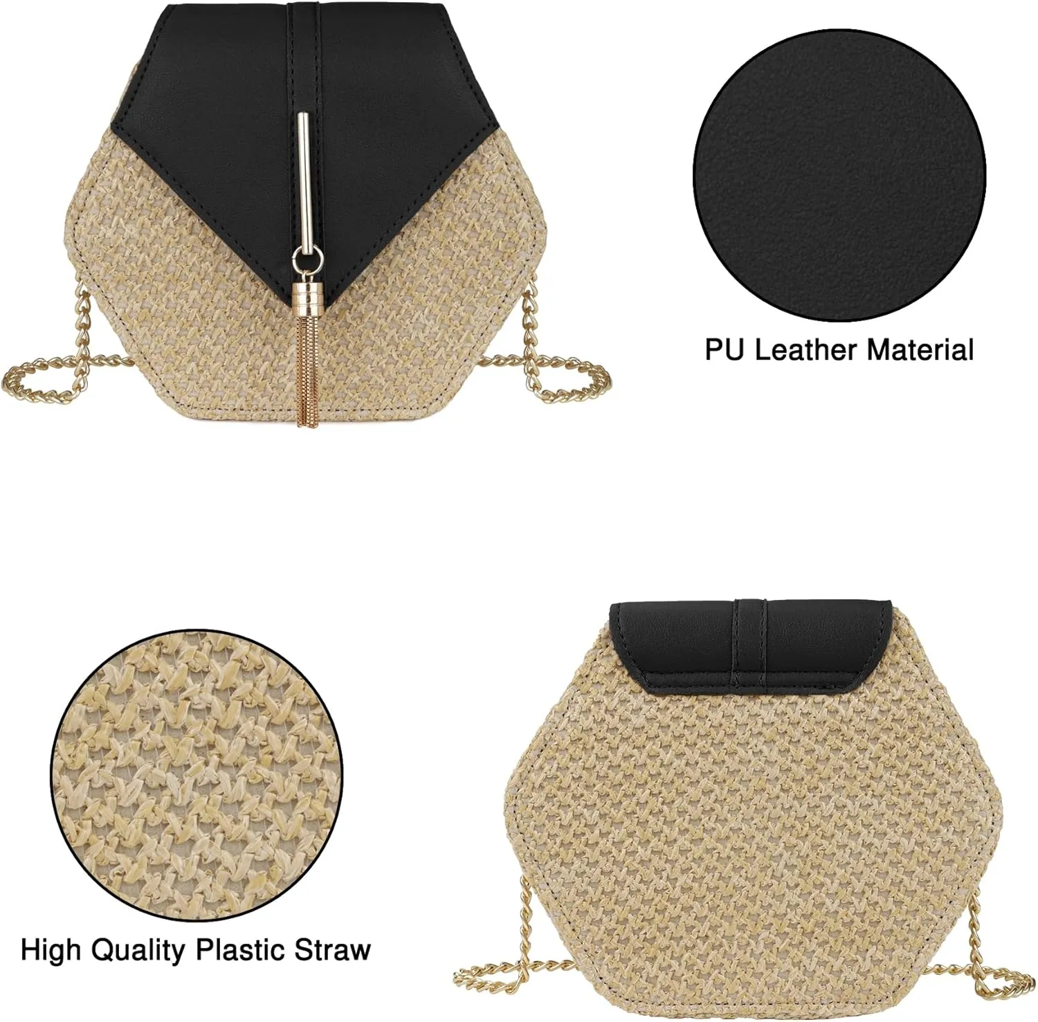 Straw Crossbody Bag for Women Cute Shoulder Handbag Summer Beach Bag Purse with Tassel