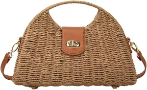 Straw Crossbody Bag for Women Hand Woven Rattan Beach Handbag Top Handle Shoulder Bags Purse for Travel Vacation