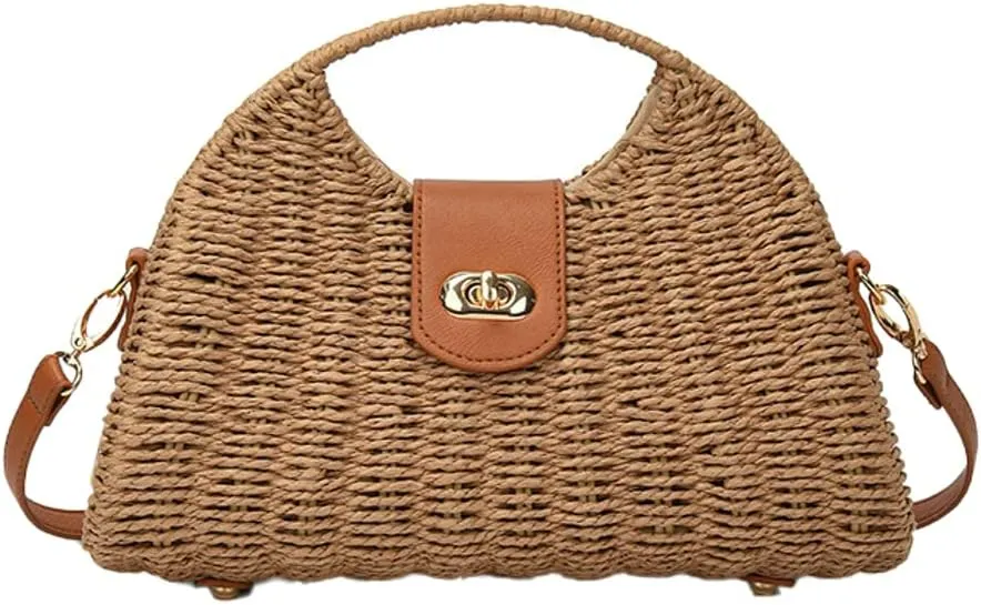 Straw Crossbody Bag for Women Hand Woven Rattan Beach Handbag Top Handle Shoulder Bags Purse for Travel Vacation