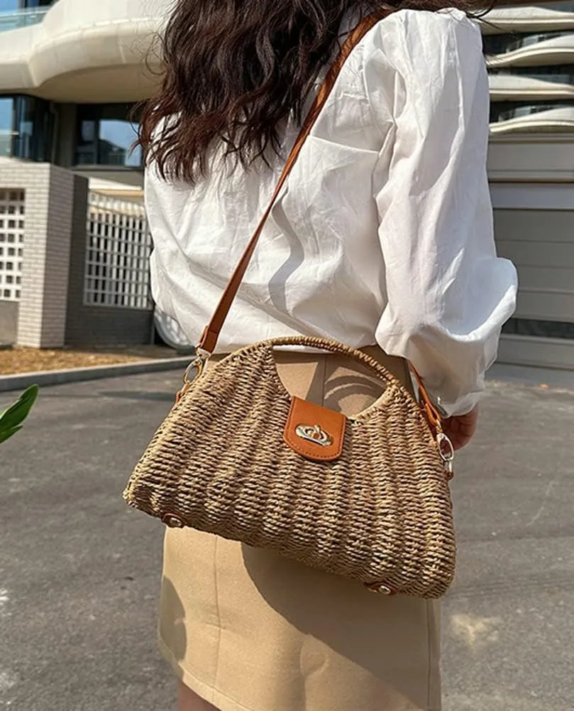 Straw Crossbody Bag for Women Hand Woven Rattan Beach Handbag Top Handle Shoulder Bags Purse for Travel Vacation