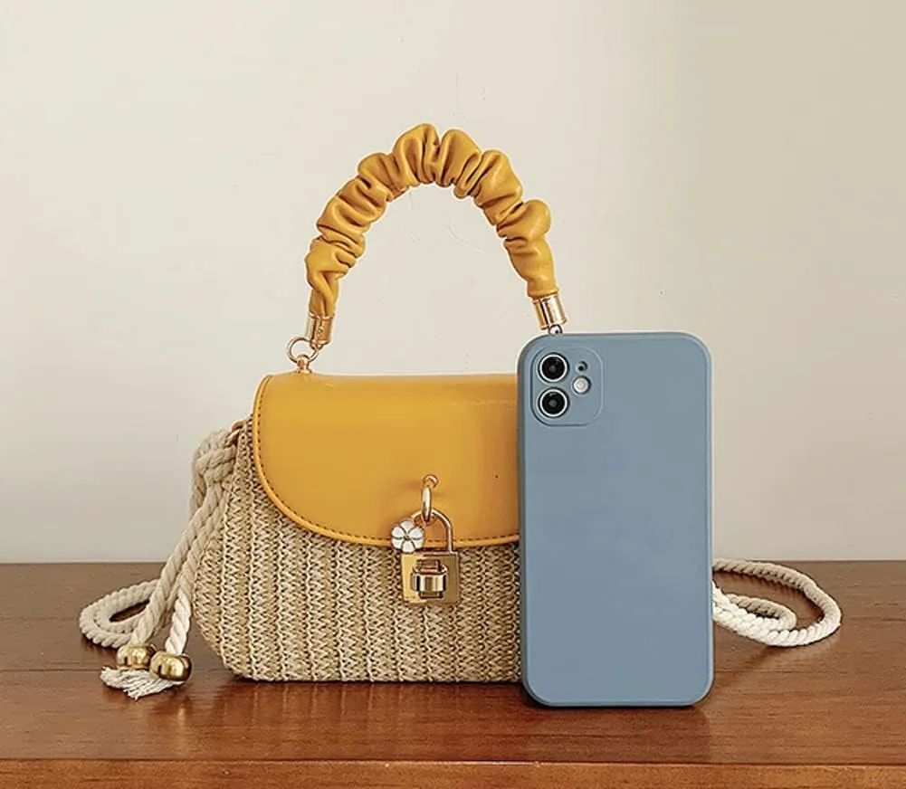 Straw Crossbody Bag for Women Hand Woven Shoulder Bag Leather Top Handle Small Boho Purse Rattan Beach Handbags
