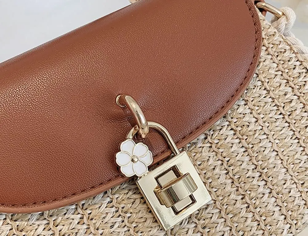 Straw Crossbody Bag for Women Hand Woven Shoulder Bag Leather Top Handle Small Boho Purse Rattan Beach Handbags