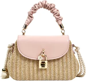Straw Crossbody Bag for Women Hand Woven Shoulder Bag Leather Top Handle Small Boho Purse Rattan Beach Handbags