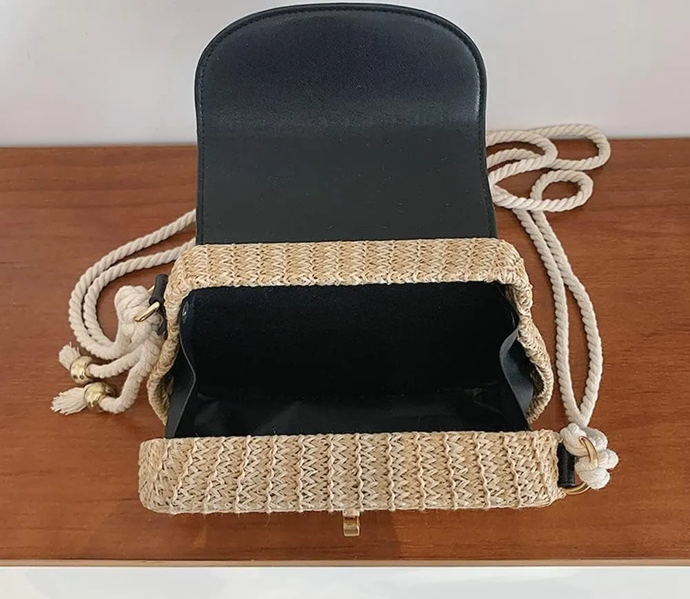 Straw Crossbody Bag for Women Hand Woven Shoulder Bag Leather Top Handle Small Boho Purse Rattan Beach Handbags