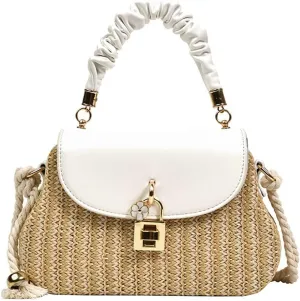 Straw Crossbody Bag for Women Hand Woven Shoulder Bag Leather Top Handle Small Boho Purse Rattan Beach Handbags