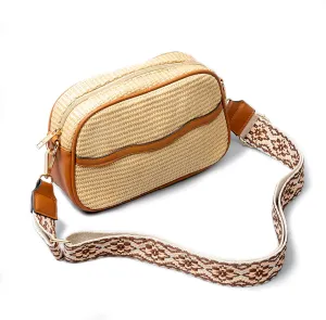 Straw Crossbody Bag for Women,Summer Beach Vacation Bag,Boho Woven Shoulder Handbag,with Canvas Strap,for Work Travel