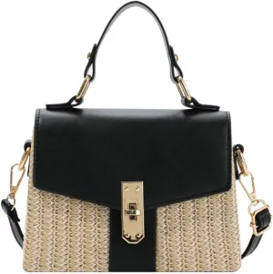 Straw Crossbody Bags for Women Hand Woven Shoulder Bag Leather Top Handle Fashion Summer Purses Vacation Handbags