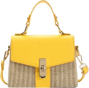 Straw Crossbody Bags for Women Hand Woven Shoulder Bag Leather Top Handle Fashion Summer Purses Vacation Handbags