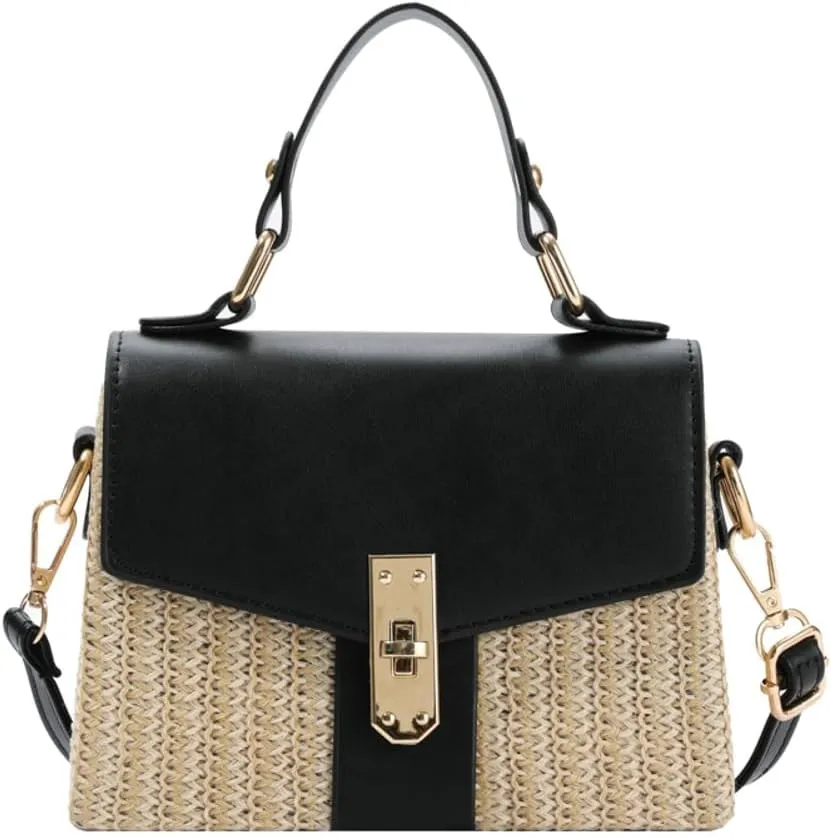 Straw Crossbody Bags for Women Hand Woven Shoulder Bag Leather Top Handle Fashion Summer Purses Vacation Handbags