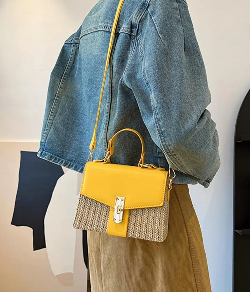 Straw Crossbody Bags for Women Hand Woven Shoulder Bag Leather Top Handle Fashion Summer Purses Vacation Handbags