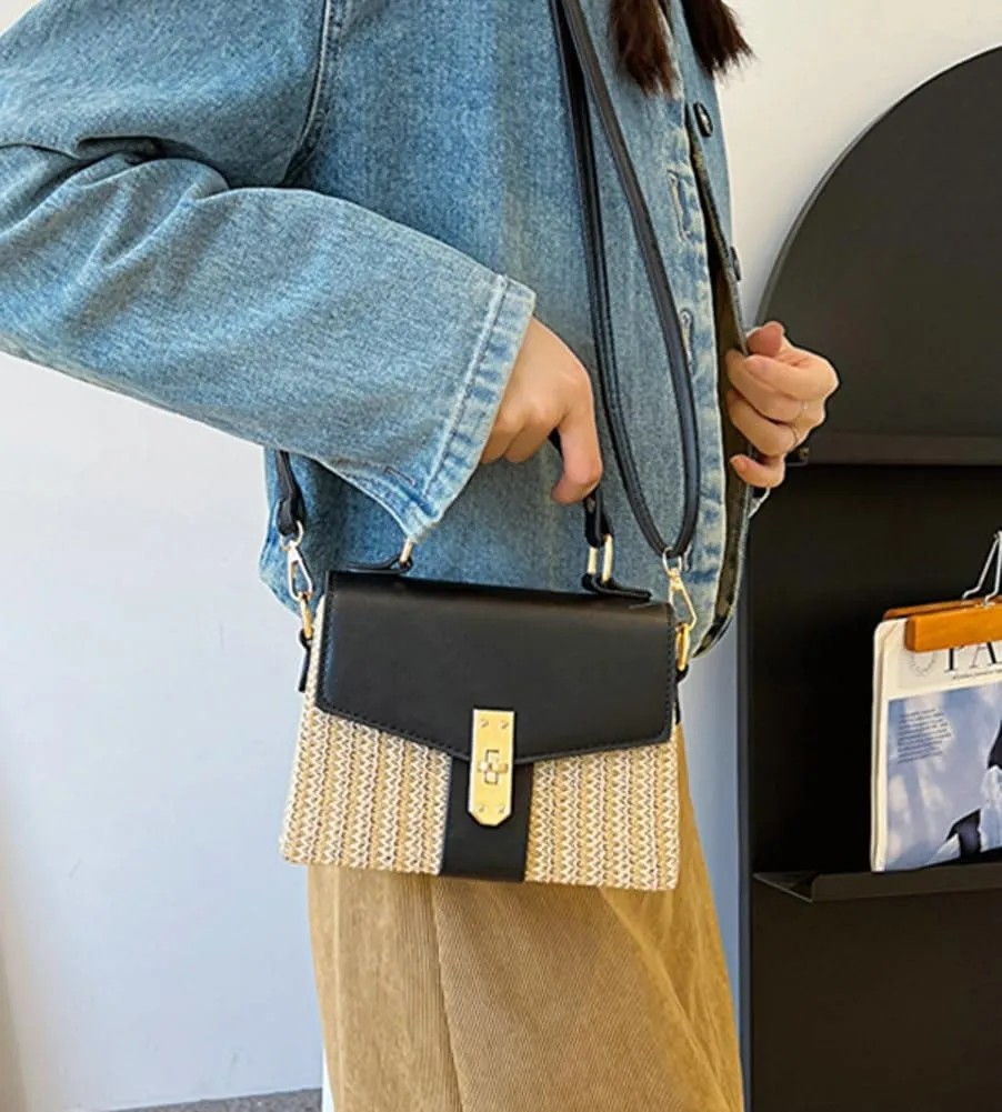 Straw Crossbody Bags for Women Hand Woven Shoulder Bag Leather Top Handle Fashion Summer Purses Vacation Handbags