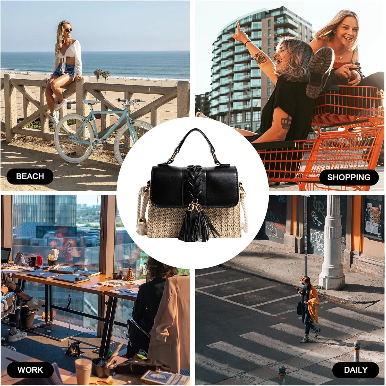 Straw Crossbody Bags for Women Summer Straw Clutch Bag Woven Beach Purse Vacation Handbags
