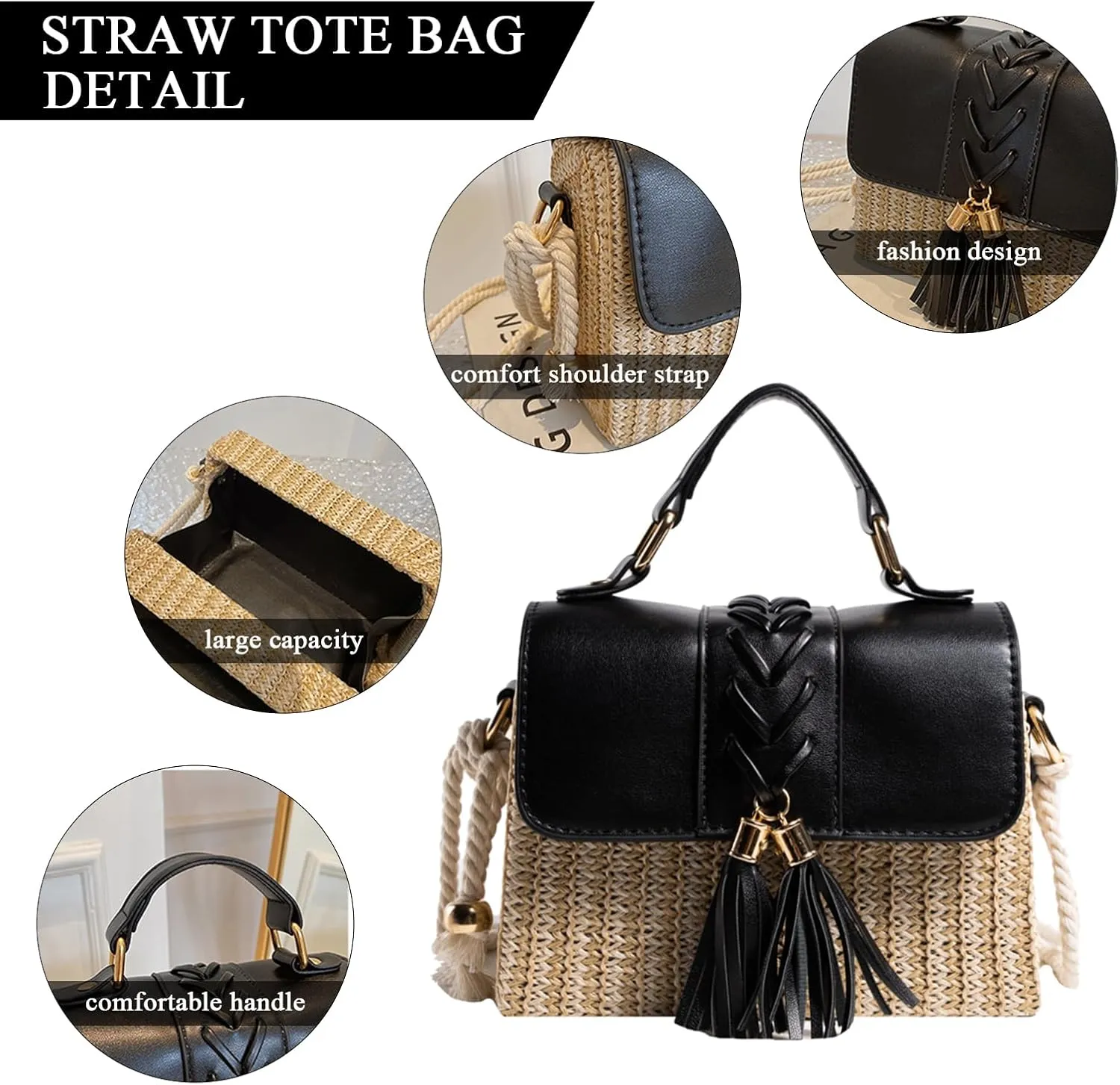 Straw Crossbody Bags for Women Summer Straw Clutch Bag Woven Beach Purse Vacation Handbags