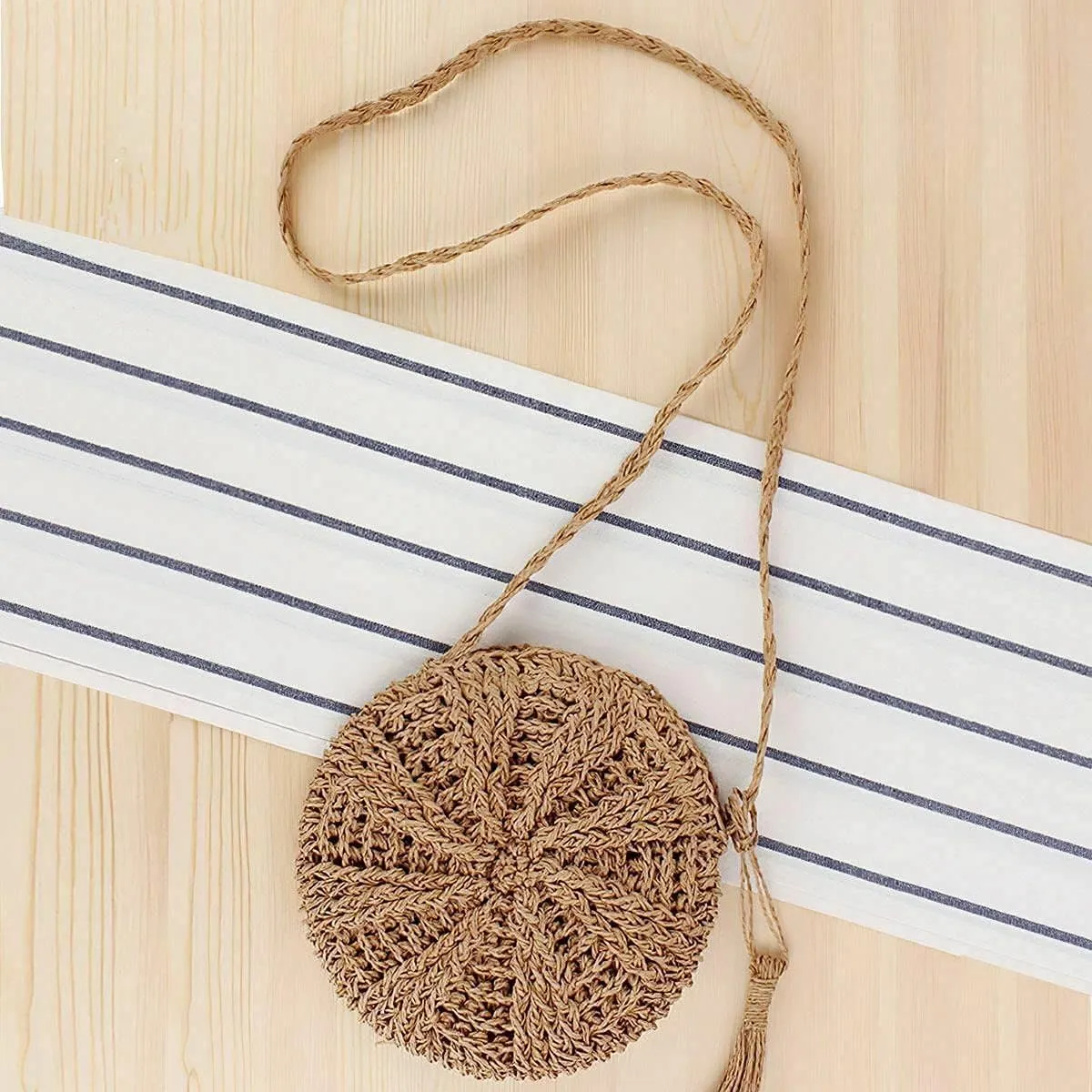 Straw Crossbody Shoulder Bag Beach Tassels Crochet Messenger Handbag Purse For Women Girls