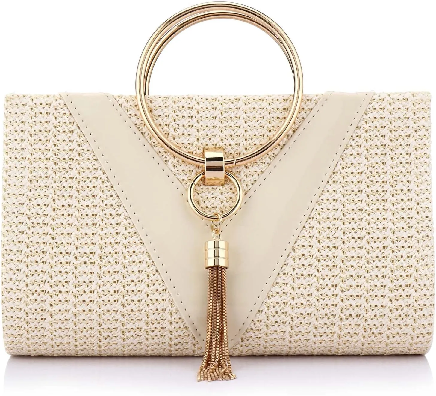 Straw Handbag Evening Bag Clutch Purses for Women, Fashion Summer Beach Tote Tassels Straw Clutch